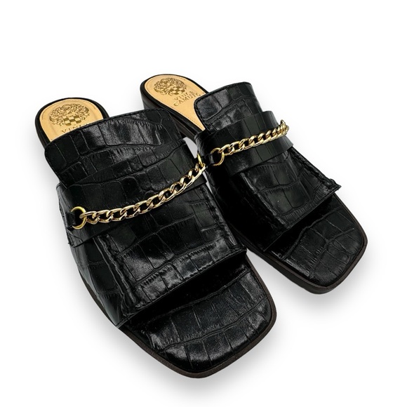 Vince Camuto Jenivey Embossed Slide Loafer Sandals, Black Crocodile, Size 10 - Picture 3 of 11
